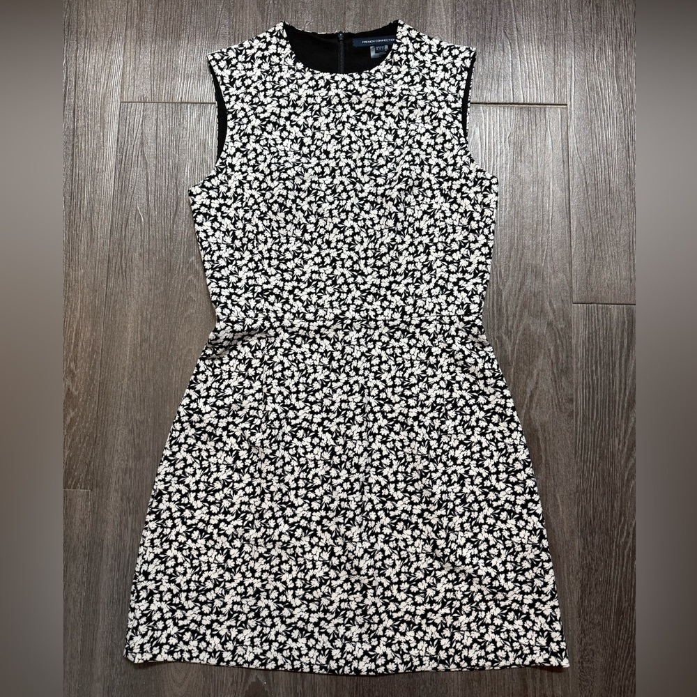 French Connection black with white floral print dress size 6